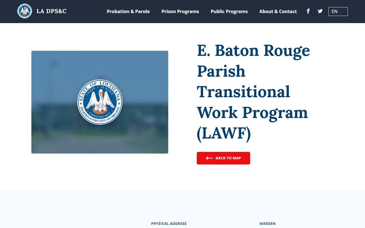 DPS&C detail page for East Baton Rouge Transitional Work Program LAWF