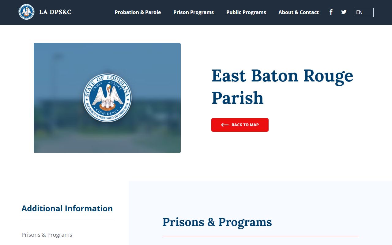 East Baton Rouge Parish inmate population DPS&C location page