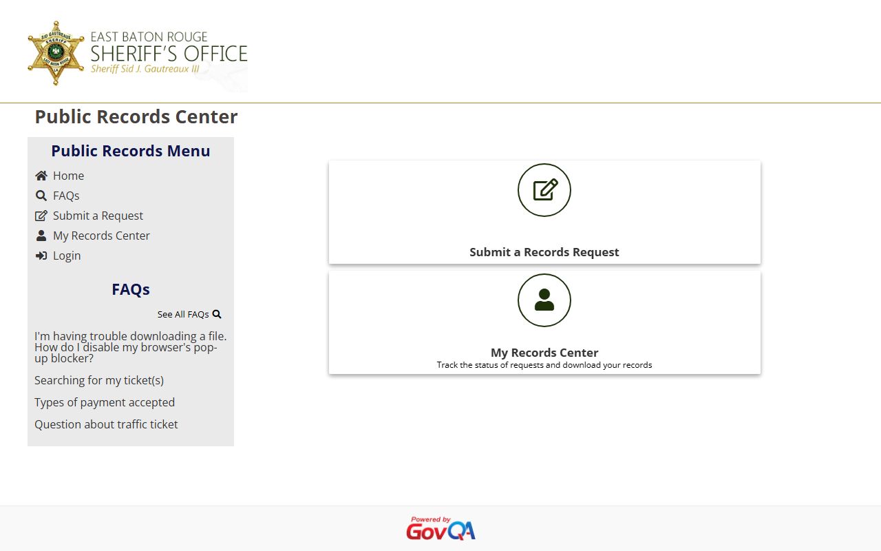 EBRSO Public Records Center request portal